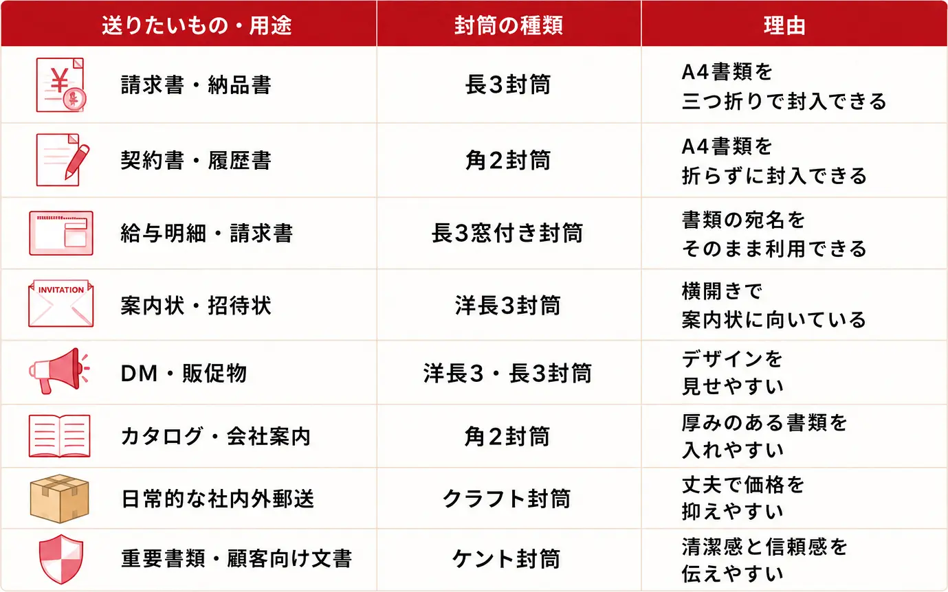 用途別おすすめ封筒一覧