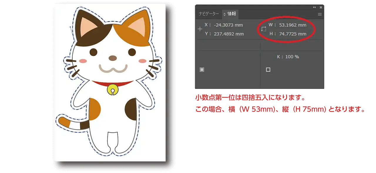 カットラインは実際の仕上がりサイズ（原寸）で