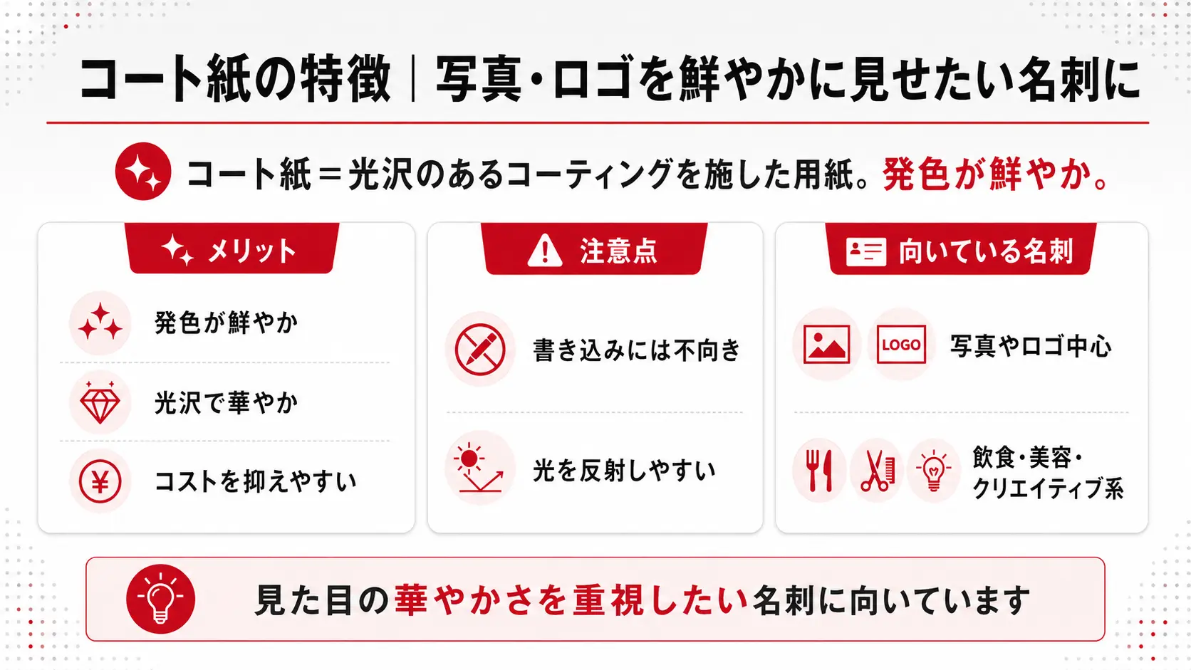 コート紙の特徴｜写真・ロゴを鮮やかに見せたい名刺に