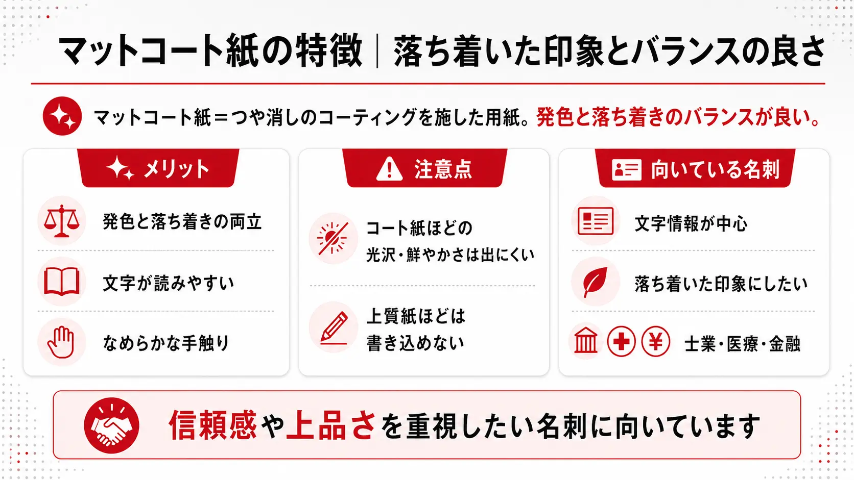 マットコート紙の特徴｜落ち着いた印象とバランスの良さ