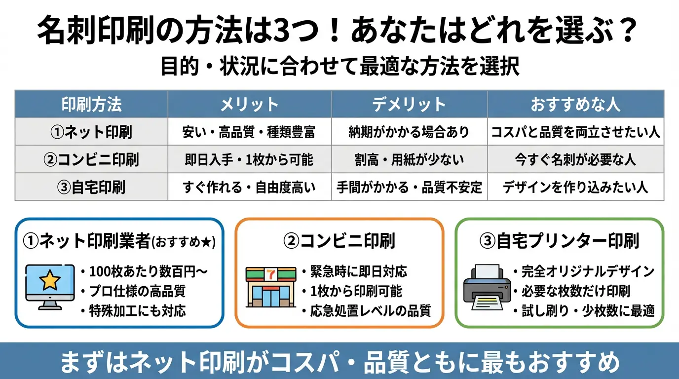 名刺印刷の方法は3つ！あなたはどれを選ぶ？