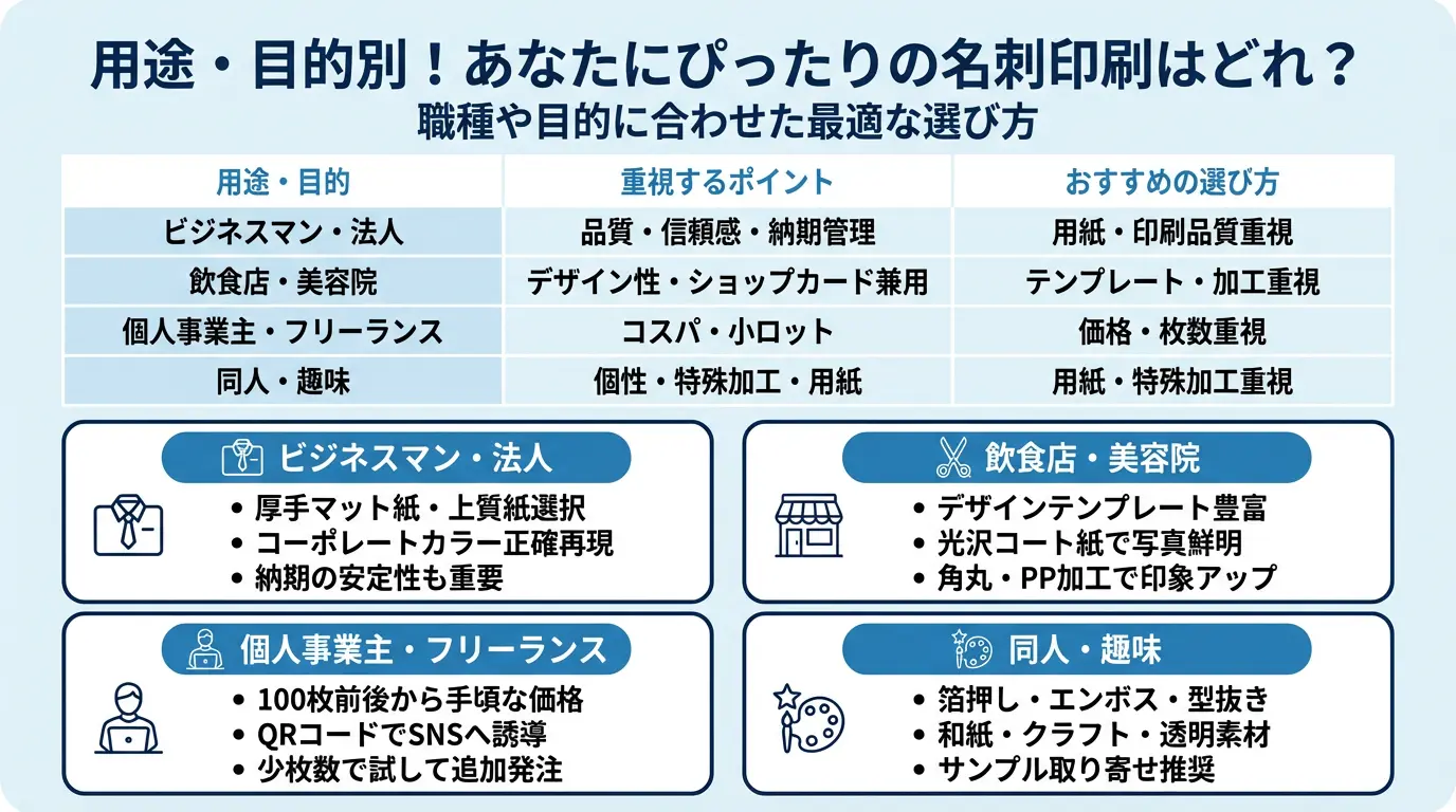 用途・目的別！あなたにぴったりの名刺印刷はどれ？
