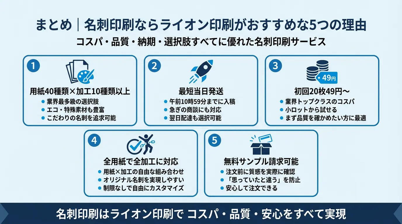 まとめ｜名刺印刷ならライオン印刷がおすすめな5つの理由