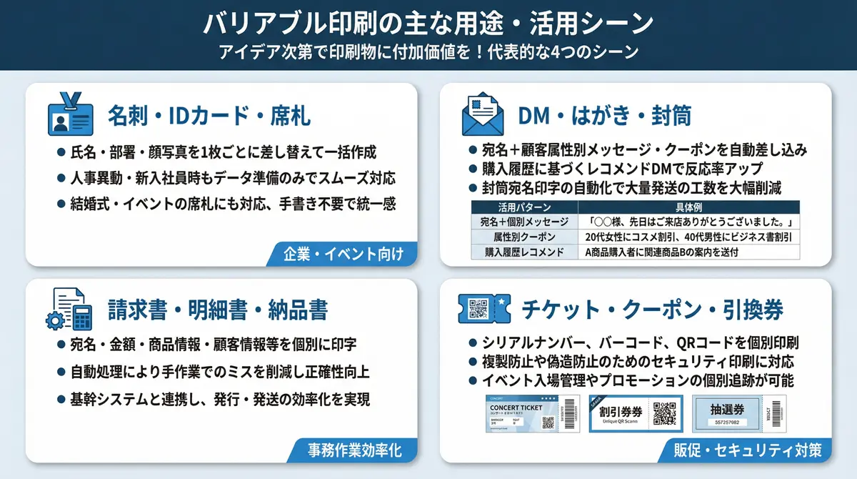 バリアブル印刷（可変印刷）の主な用途・活用シーン