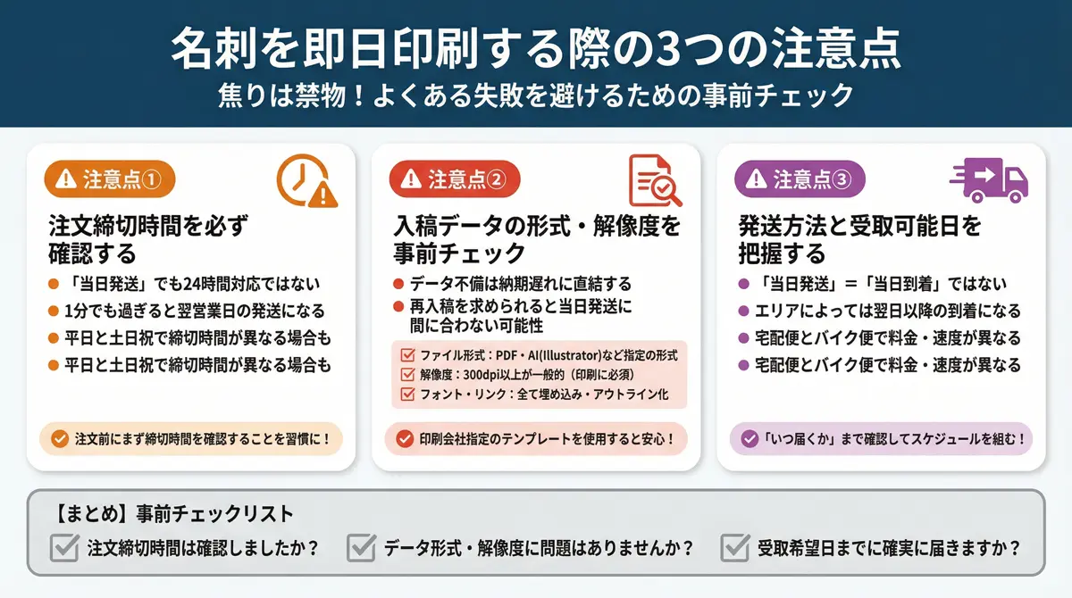 名刺を即日印刷する際に失敗しないための注意点